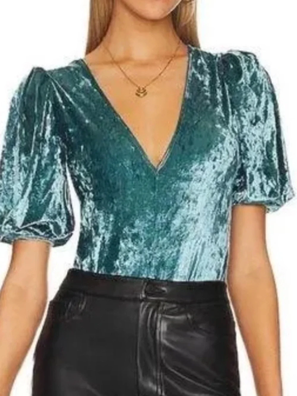 Free People NWT Don't You Wish Bodysuit Deep Teal Velour M